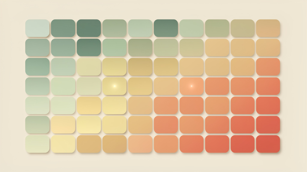 A grid of cells shading from cool to warm across the frame, with two points that start in the same row but land in very different cells, showing how an identical starting result can carry very different risk depending on a second reading.