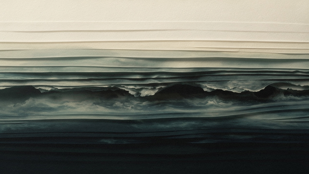 Layered bone and teal strata carrying a low, uneven turbulence beneath the surface, the body's quiet work continuing through a night that only looks still.