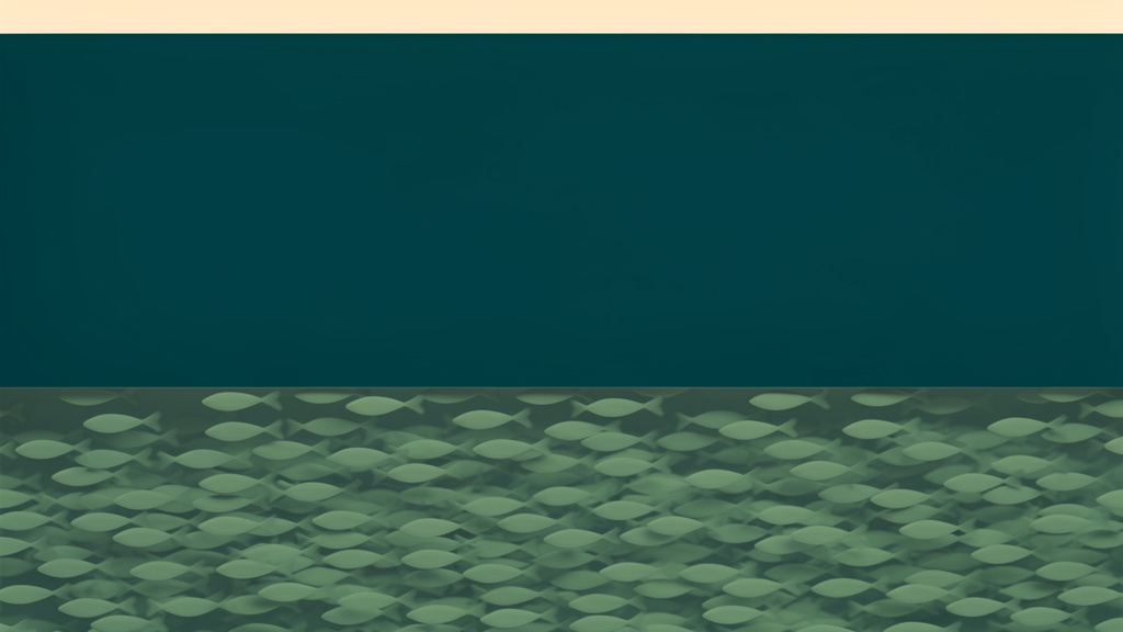 A calm flat teal surface lying still while a dense matcha shoal moves unseen just beneath it, the quiet above giving no hint of the crowd below.