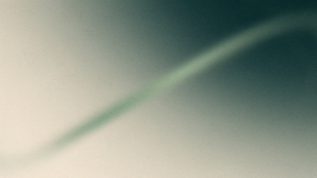 An abstract field deepening smoothly from bone to deep teal, crossed by a single soft matcha line that drifts gently upward and dissolves, suggesting a boundary that keeps moving and a pressure that climbs quietly.