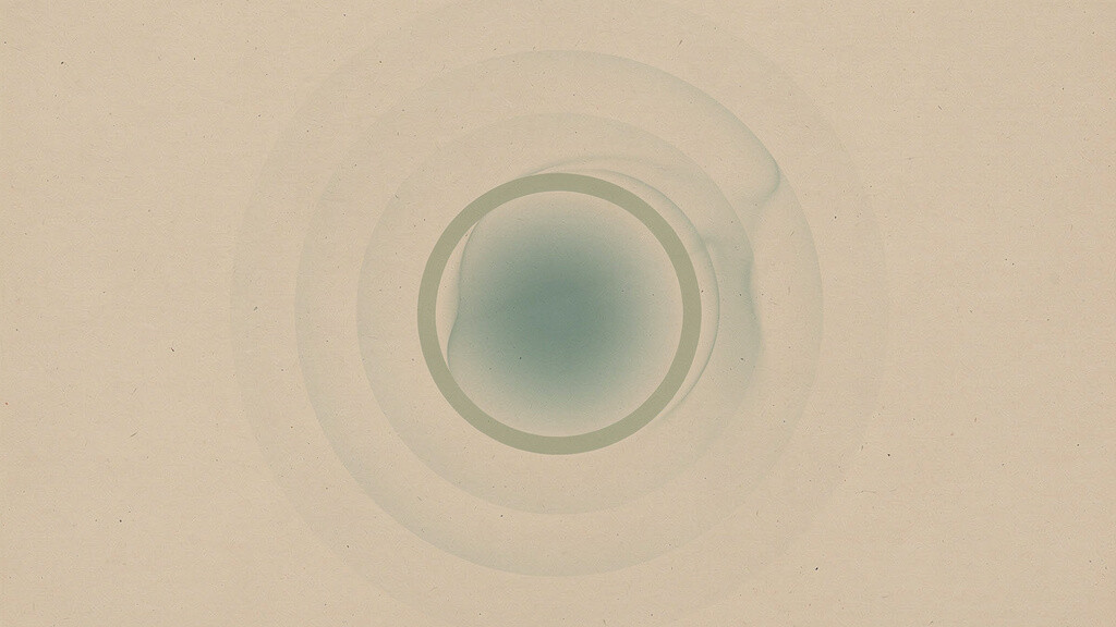 A small contained pool of teal inside a thin sage ring, with soft ripples fading outward. The skin evidence is a modest, measurable signal, not the transformation on the label.
