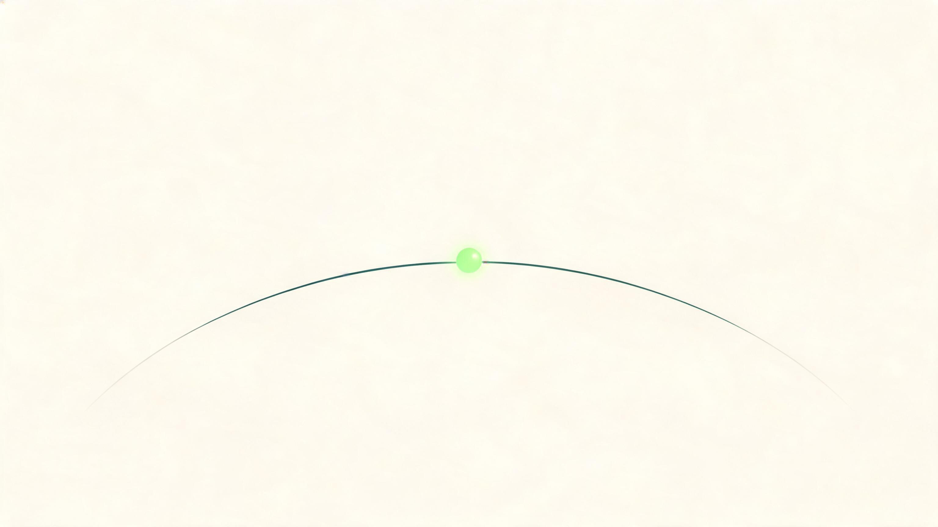 A single small luminous matcha point resting on a faint, complete deep-teal arc sweeping across a bone-colored field, suggesting one reading against the shape of a whole day.