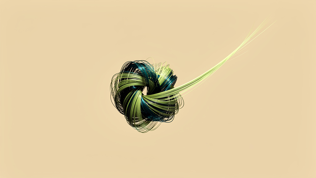 A dense reserve of matcha and teal light held coiled in a warm bone field, one bright filament breaking away in an instant, an abstract image of stored energy released on demand.