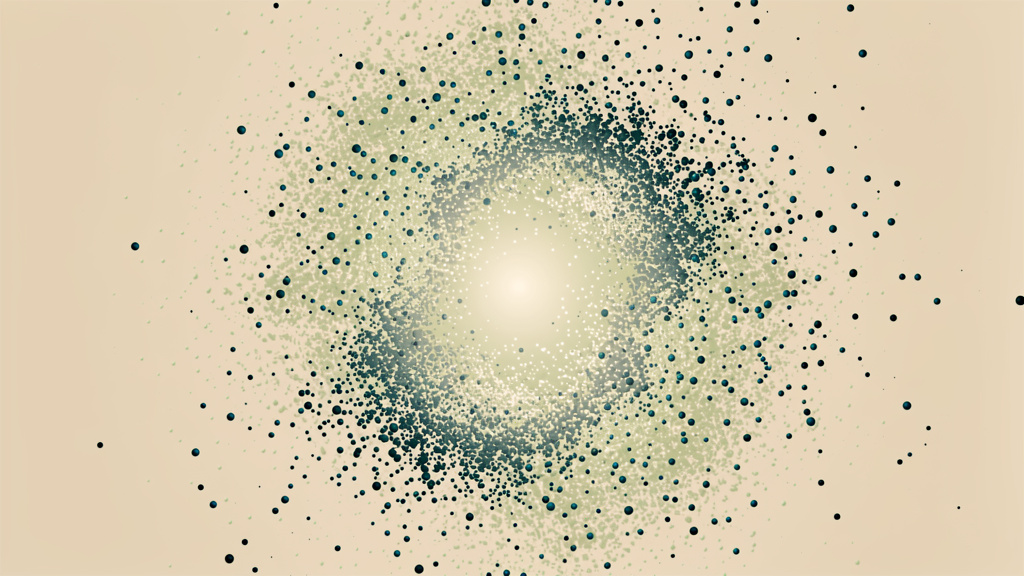 A soft gathering of matcha and teal charge drawing inward to a calm luminous core on a warm bone field, an abstract image of a cellular energy reserve holding ready.