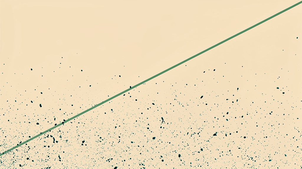 A single clear matcha signal rising steady above a field of scattered, dimmer teal noise on a bone ground, an abstract image of evidence holding above the louder hype.
