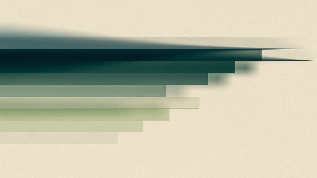 Descending stepped bands of teal and matcha on a bone ground, the deepest band thinning gradually across the frame.