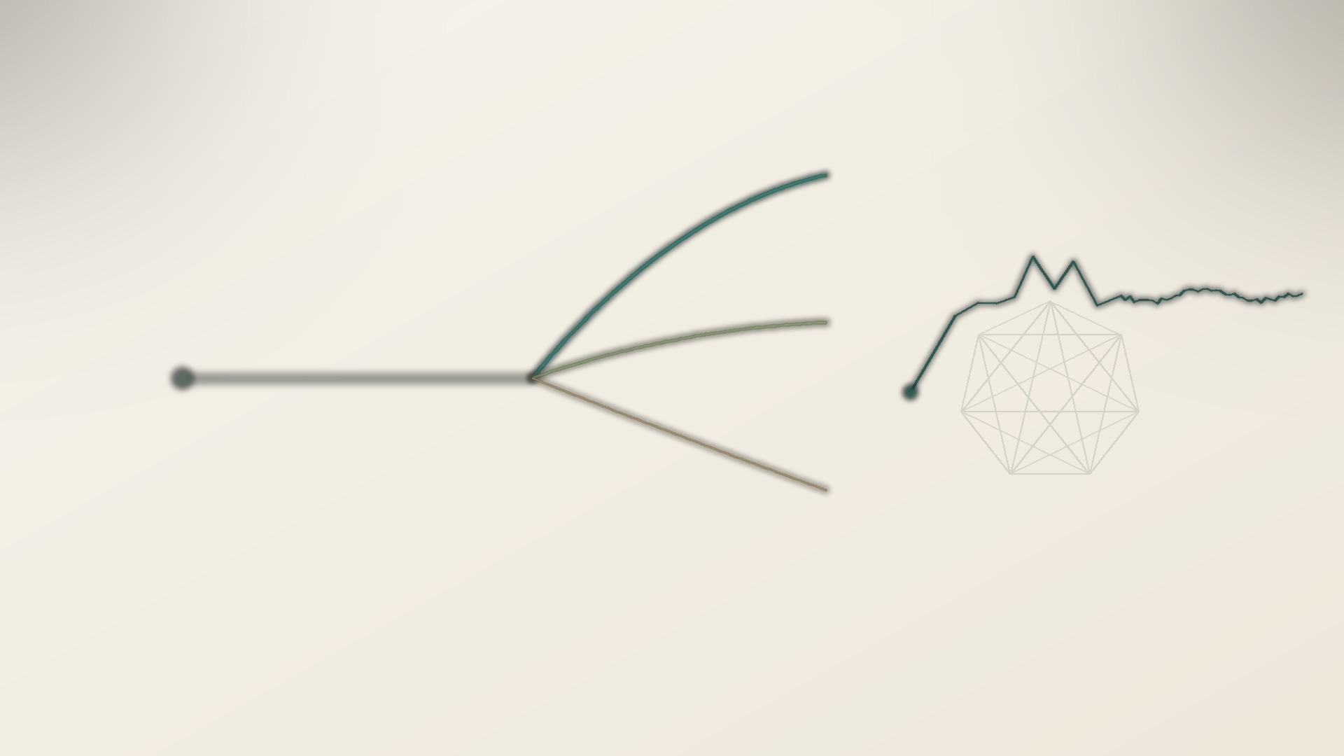 A single beam of light splits cleanly into three parallel glowing bands set at different heights, while beside it a looping thread of current exits as one faint, wavering line instead of three distinct readings: a direct measurement sorting cleanly into parts next to an estimate blurring into a single rough number.