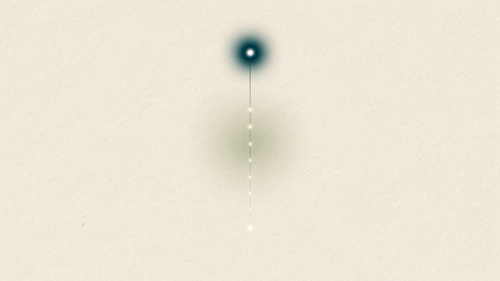 A single glowing point set high on a vertical line steps downward in even stages toward a dim, nearly spent point at the bottom: a hormone level stepping down in predictable stages across a lifetime rather than dropping all at once.