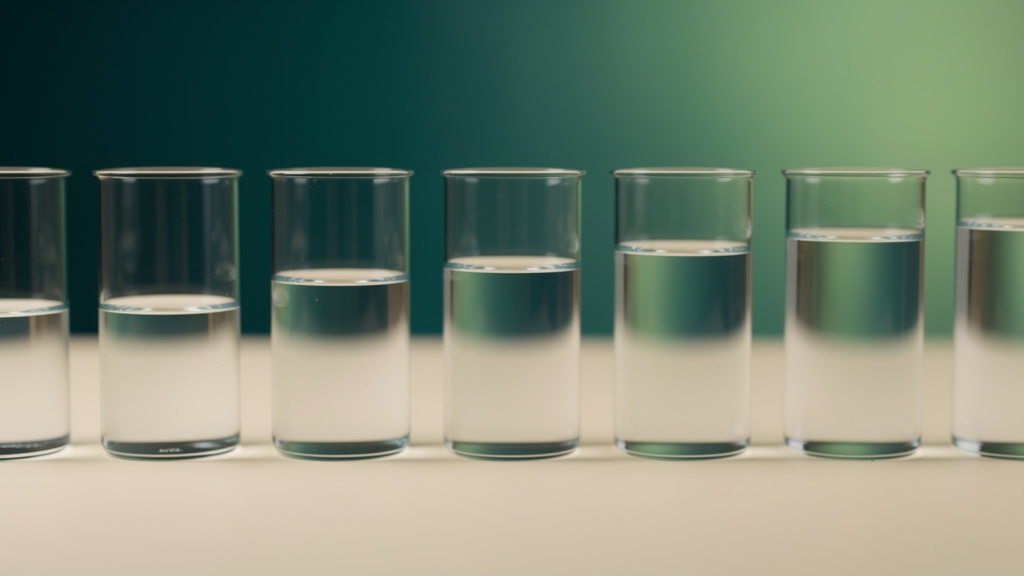 A row of glasses filled to different levels in soft daylight, reading like a quiet scale.