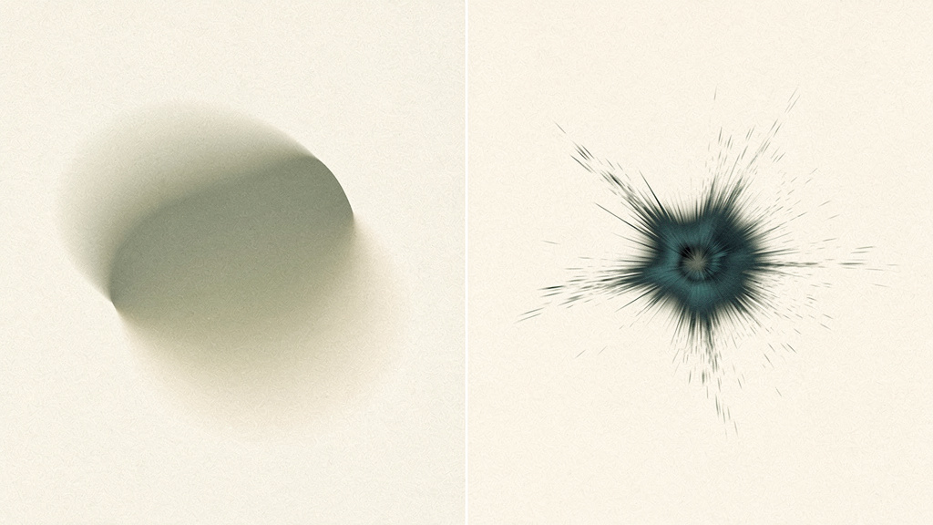 On the left a calm, steady warm glow; on the right a brighter, jittery flare, a quiet study in the relaxed alertness of L-theanine set beside caffeine on its own.