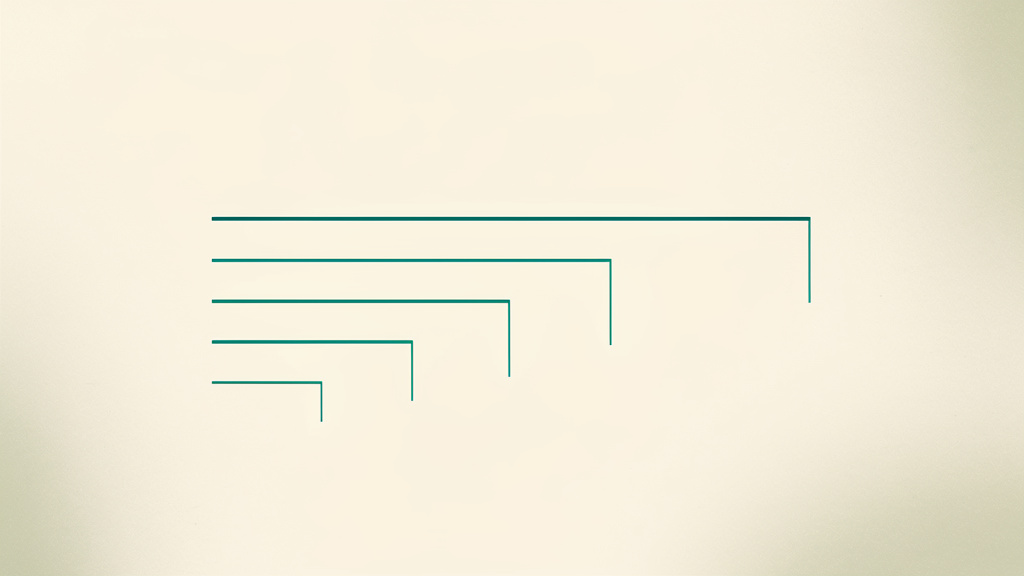 A single teal line with several branching marks of decreasing length on a warm bone field, an abstract image of one factor ranked above several others of its own kind.
