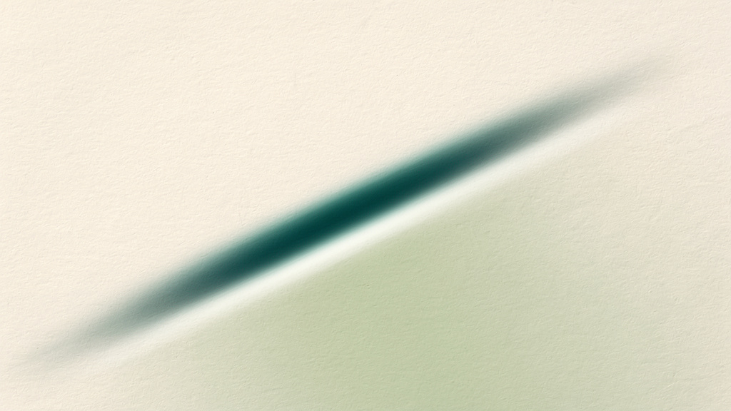 A calm pulse rendered as a soft band of light rising gently across a pale field.
