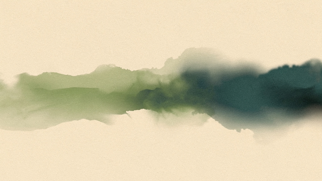 An abstract soft matcha to deep teal band drifting across a bone field, denser at one end and thinning to pale at the other, a comfortable range rather than a single fixed mark.