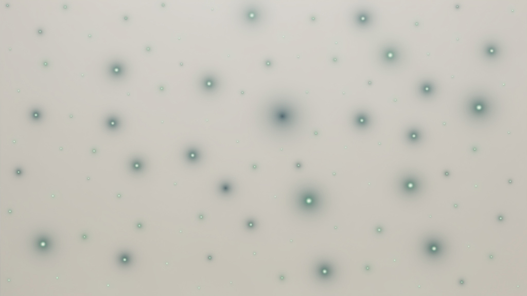 A wide pale field scattered with many faint matcha embers resting cool and still, only a few glowing slightly warmer, most never brightening, suggesting risk that rarely catches.
