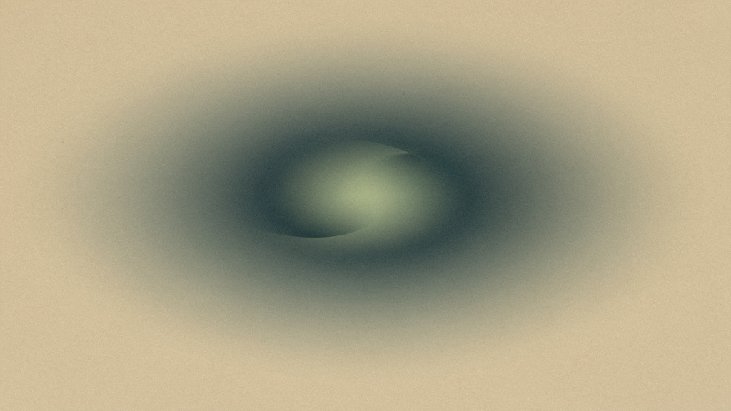 An abstract bone-colored field holding a faint, low ember of warm matcha light at its center, surrounded by cool deep-teal calm, the glow quiet and barely there, suggesting a fire that smolders without flame.