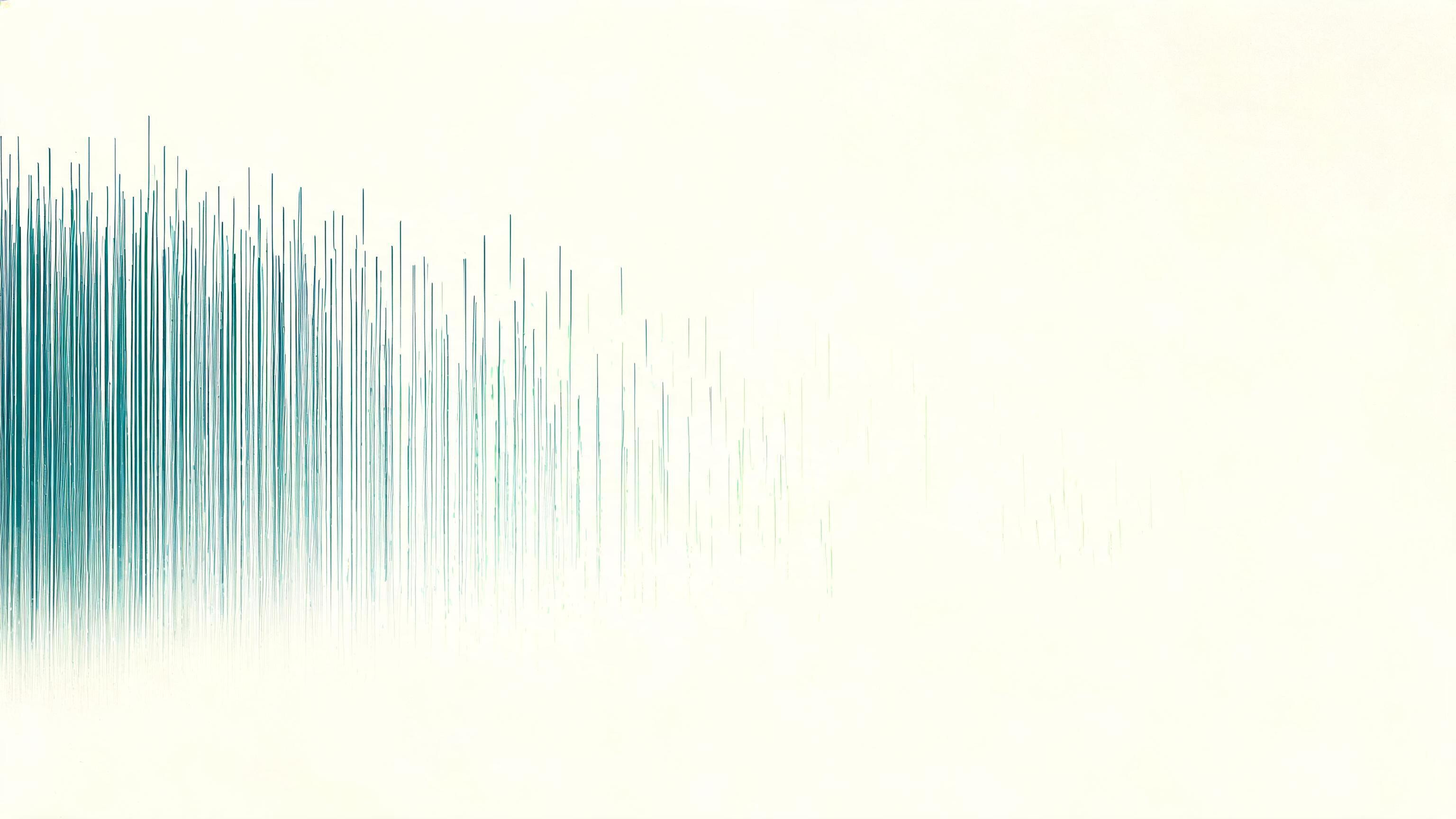Fine teal filaments on a bone-colored field thinning and fading along a gentle downward gradient from left to right.