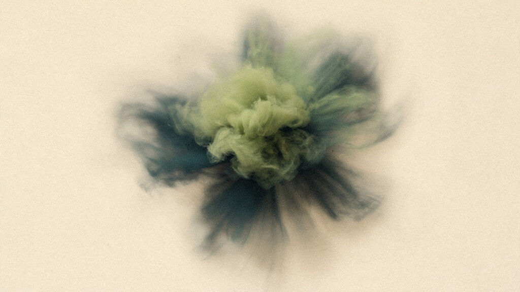 A soft radial bloom of matcha opening into deep teal across a still bone field, warmth spreading outward from a quiet center.
