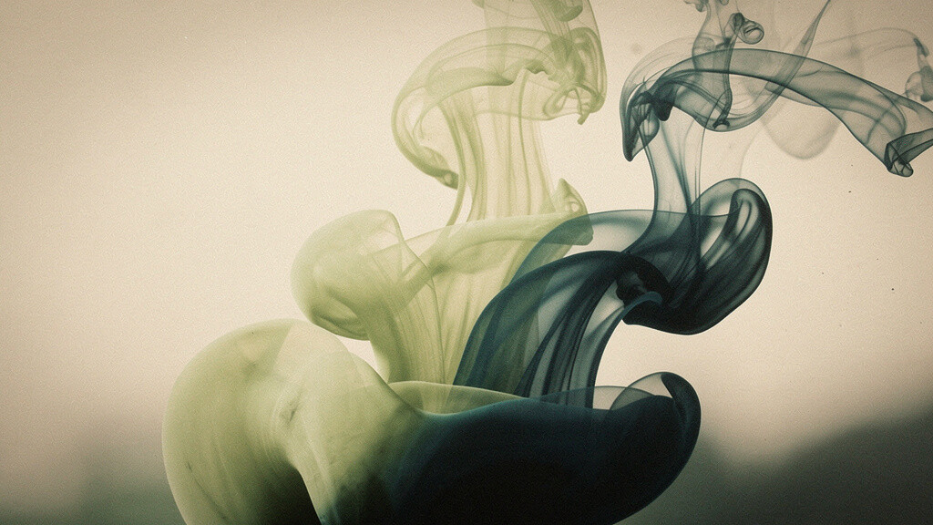 Soft matcha-to-deep-teal currents rising and blooming upward like heat shimmer through still air across a warm bone field, an abstract image of gentle heat rising through calm air.