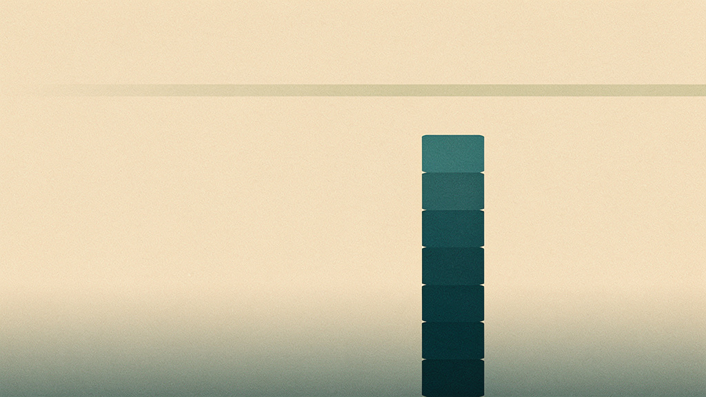A deep-teal level rises toward a faint matcha line on a bone field but stops short each time, an abstract image of a reserve that never quite refills.