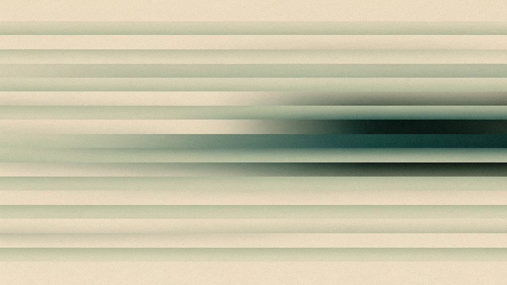 A field of mostly even matcha bands on bone with a single band slipped out of step, suggesting a steady rhythm broken by one displaced night.