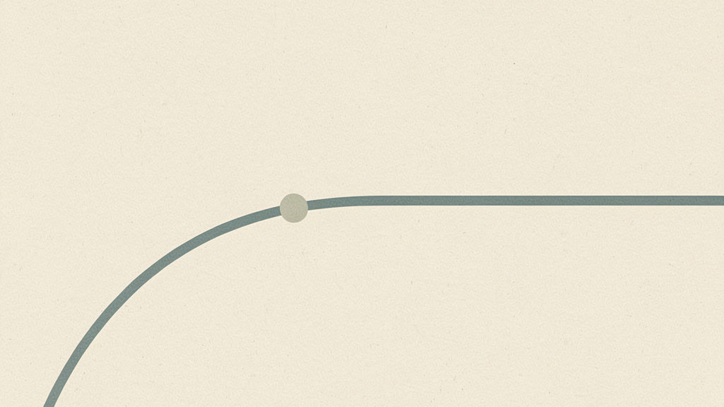 A long horizontal curve on a warm bone field rising steeply from the lower left in desaturated teal, then bending and flattening into a near-level plateau across the right two-thirds, with a faint sage marker resting low on the early steep stretch rather than at the far end. An abstract dose-response curve where the gain is front-loaded. The benefit of more steps rises fast at first and then flattens; the steep early climb, not the far right of the chart, is where most of it lives.