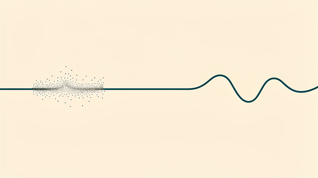 A small cluster of dark marks appears at the edge of a calm, unbroken line long before the line itself bends or dips: an early disturbance building well before the main signal moves.