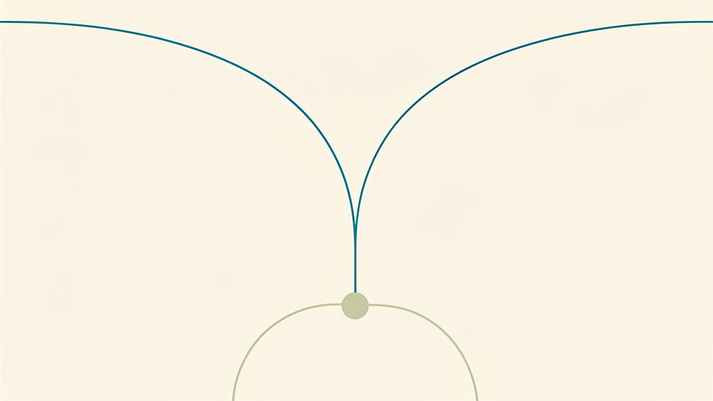 A single fine teal line rising from a soft sage point across a bone field, a fainter curve bending the opposite way, the quiet back and forth of a signal and its answer.